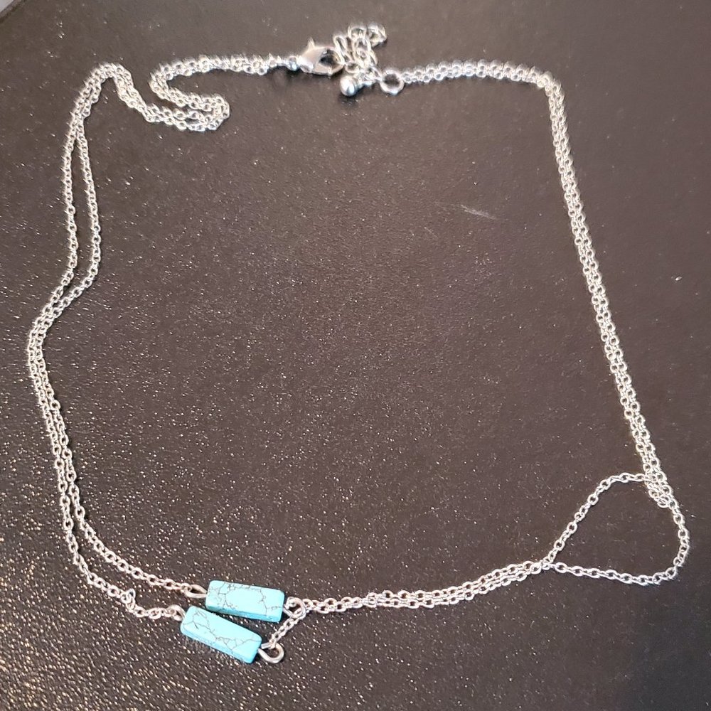 18" Silver Tone Turquoise Necklace Simple Fashion